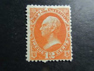 U.  S.  Official Stamps:1873 12c Dept.  Interior,  O20 Vermillion (ng)