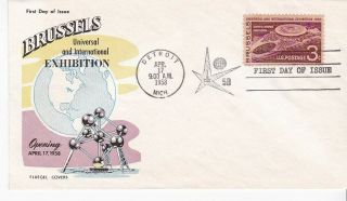Brussels Exhibition 1104 Us First Day Cover 1958 Fluegel Cachet Fdc