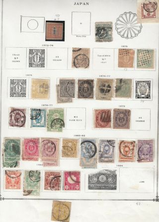 Japan Stamps 1871 1892 42 Stamps,  1st Page Of Old Album,  Mixed