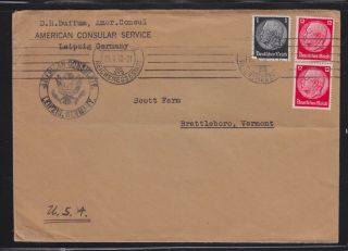 Germany 1932 American Consulate In Leipzig Germany Cover To Brattleboro Vermont