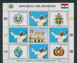Gx03825 Paraguay 1988 Pope John Paul Ii Journeys Xxl Sheet Mnh