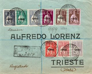 Portuguese Colonies Acores (azores) 1924 Registered Cover From Angra To Trieste