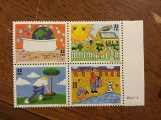 Us 2951 - 2954 Kids Care / Earth Day Block Of 4 Mnh