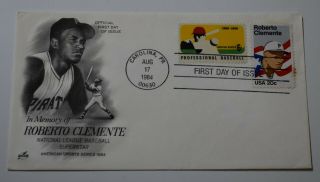 1984 In Memory Of Roberto Clemente Fdc Envelope W/ Stamps