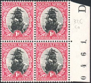 South Africa 1930 - 44 1d Issue 2,  " D " Opposite English,  Broken Mast,  Sg.  43,