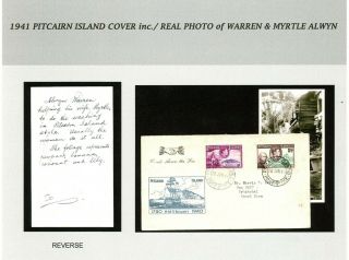 1941 Pitcairn Island Cover Canal Zone Inc.  /real Photo Of Warren & Myrtle Alwyn
