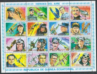 Equatorial Guinea 1974 Aviation Heroes Aircrafts Pilots Full Sheet S65