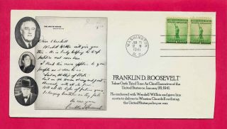 Franklin D Roosevelt 3rd Term Inauguration Cover 1941 Letter To Churchill