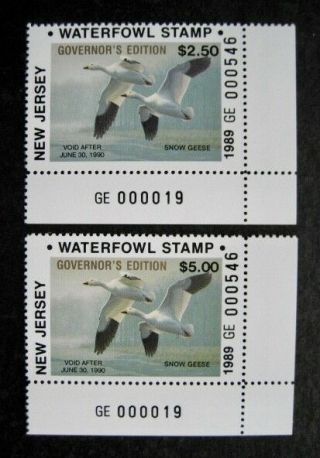 1989 Jersey State Duck Migratory Waterfowl Stamp Mnhog Res/non - Res Gov.  Ed.
