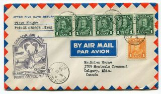 Canada Bc Prince George 1938 Airmail Ffc Cover To Ware - Leaf Issue Coil Strip -