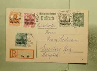 Dr Who 1919 Germany Ovpt Uprated Postal Card Registered Kirchheim Am Lok E41657