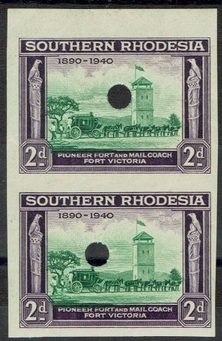 Southern Rhodesia 1940 50th Anniversary 2d Imperf Proof Pair Mnh
