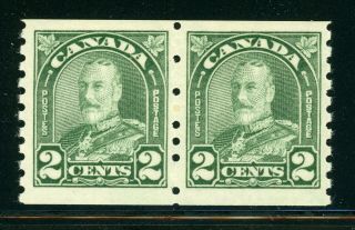 Canada Mnh Kgv Selections: Scott 180 2c Dull Green Coil Pair Perf 8½ Cv$18,