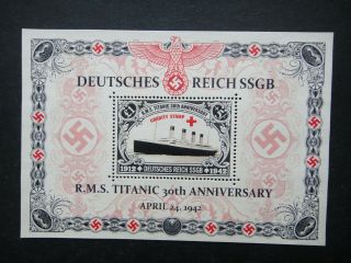 Germany Nazi 1942 Stamp Mnh Sheet Swastika Eagle Wwii Ss Third Reich Titanic 30t