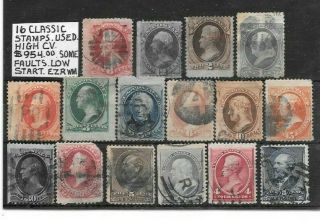 Usa 16 Classic Stamps.  High Cv $954.  00.