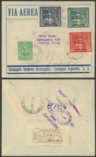 Paraguay 1930 - Registered Air Mail Cover To Buenos Aires Argentina E121