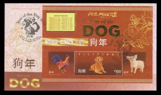 Philippines Stamps 2019 Zodiac: Year Of The Dog Ms With Gold Foil Fdc