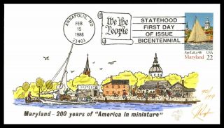Mayfairstamps 1988 Us Fdc Maryland Bicentennial Pugh Hand Painted First Day Cove