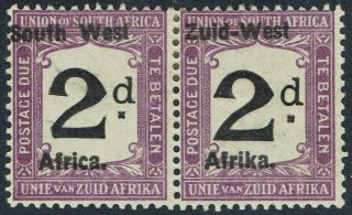 South West Africa 1923 Postage Due 2d Pair Setting I London Printing