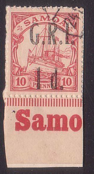 Samoa 1914 Gri Opt On German Samoa : 1d On 10pf On Piece. .  66366