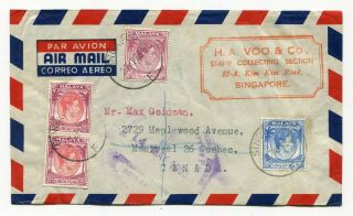 Malaya Singapore 1953 George Vi - Registered Airmail Cover To Canada -