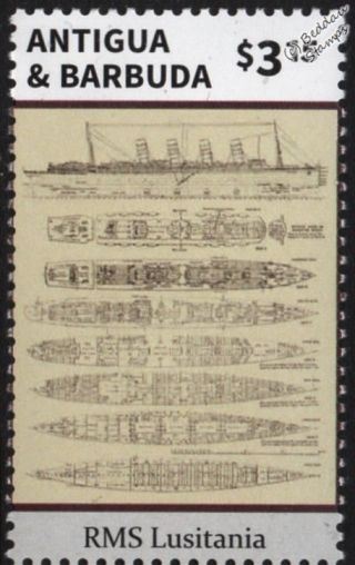 Wwi 1915 Sinking Of Rms Lusitania Passenger Ship Stamp (blueprint Deck Plans)