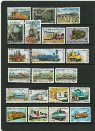 Trains Locomotives Rail Transport Thematic Stamps 3 Scans (2204)