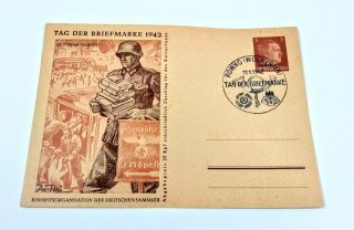 Wwii Germany Tag Der Briefmarke 1942 Deutsche Feldpost Rowno Ukraine Overprint