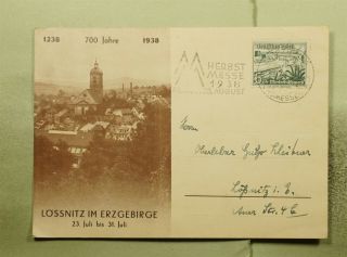 Dr Who 1938 Germany Leipzig Fair Special Cancel Lossnitz Postcard E48347