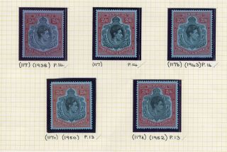 Bermuda Gv1 1938 2/6 Value 5 Different Printings Inc Unmounted