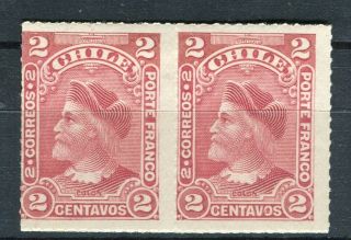 Chile; 1900s Early Columbus Rouletted Issue Fine Hinged 2c.  Pair