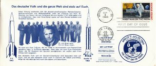 1969 Apollo 11 Moon Landing C76 Fdc Von Braun & Team W/v2 To Saturn Rocket