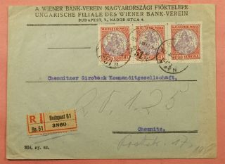 Perfin Strip Of 3 On 1925 Hungary Budapest Registered To Germany
