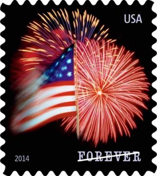 Usps Forever Star - Spangled Banner Flag And Fireworks Stamps
