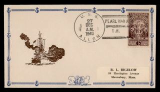 Dr Who 1940 Uss Allen Naval Ship Pearl Harbor Hawaii Ship Cachet E45886