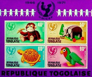 Togo 1946 - 1971 Africa Unicef Art Work Of Animals Monkey Elephant Tortoise Parrot