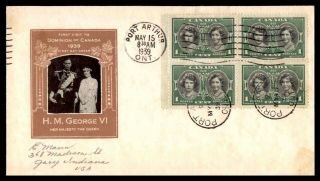 Canada Fdc 1939 Port Arthur On Block Brown Cachet Royal Visit First Day Cover