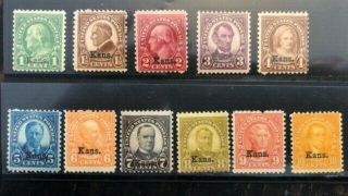 Us Stamps Scott 658 - 668 Set 1926 Kansas Overprint Hinged