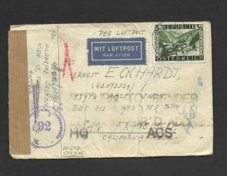 Austria 1946 Censored Air Mail To California " Return To Sender " And Other Markin
