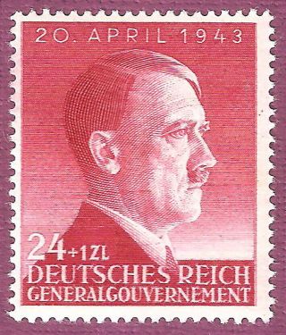 Dr Nazi 3rd Reich Rare Ww2 Wwii Stamp Hitler Head Anniversary Furer Swastika Mnh