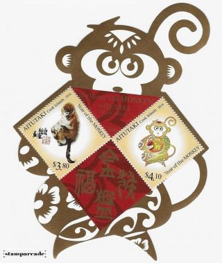 Aitutaki Cook Islands 2016 Chinese Year Monkey Die - Cut Shaped Souvenir Sheet