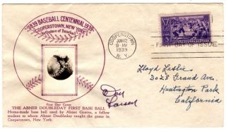 1939 Baseball Centennial Stamp Scott 855 On Crosby W/don Larson Autograph