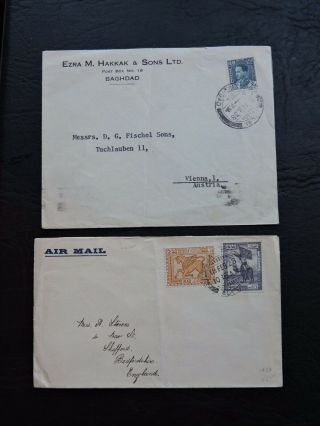 X2 Iraq 1928 - 38 Stamp Covers To England & Austria Baghdad L@@k