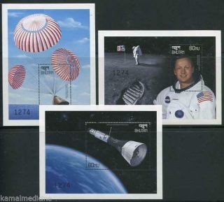 Bhutan Mnh 3 Ss,  Moon Landing,  Space,  Astronauts,  Neil Armstrong 1st Man - Ac02