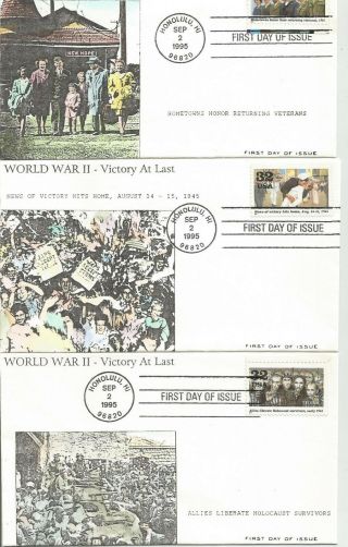 6 WORLD WAR II 1945 FDC ' S - ANAGRAM HAND PAINTED CACHETS 2