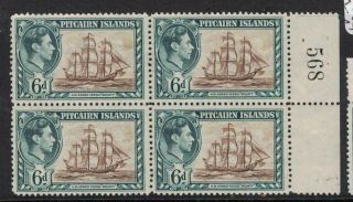 Pitcairn Island Sg 6 Block Of Four Sheet Number,  2 Stamps Mnh (1duw)
