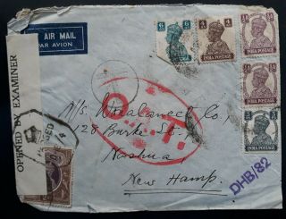Very Rare C.  1945 India Censor Airmail Cover Ties 6 Kgvi Stamps Karachi O.  A.  T.  Cd