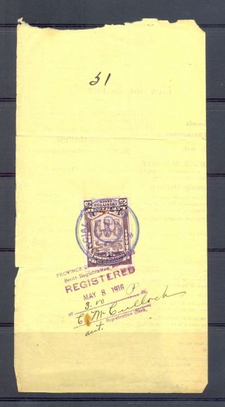 Canada 1916 Revenue Stamp On Document - - - F/vf