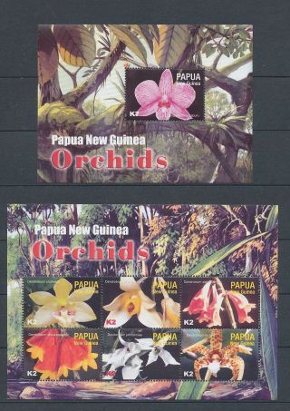 Papua Guinea Png 2004 Orchids Flowers K2 K7 Mnh Sheets X 2 (pap132)