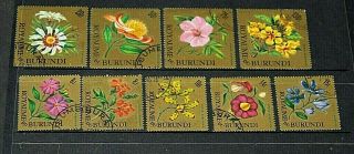 Burundi 1966 Flower Issues Set Of 9 Air Type Very Fine Cto